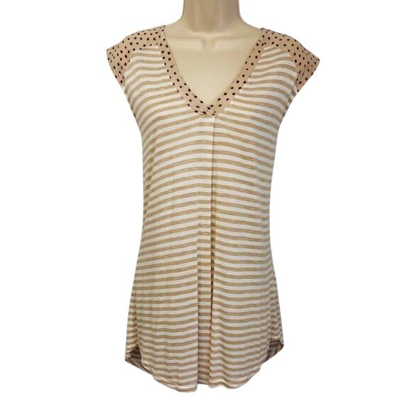 Vintage Anthropologie Little Yellow Button Popover Top Stripe V Neck Tunic - Picture 2 of 15